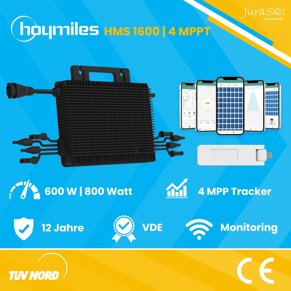 Preview: Balkonkraftwerk 1760 Watt 800 Watt Solar Hoymiles HMS 1600 - Bifazial Doppelglas - JurSol BASIC MINI QUATTRO